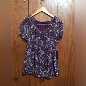 NWT Apt 9 Size Large Purple Flowers Women's Top Shirt Blouse Lined Printed